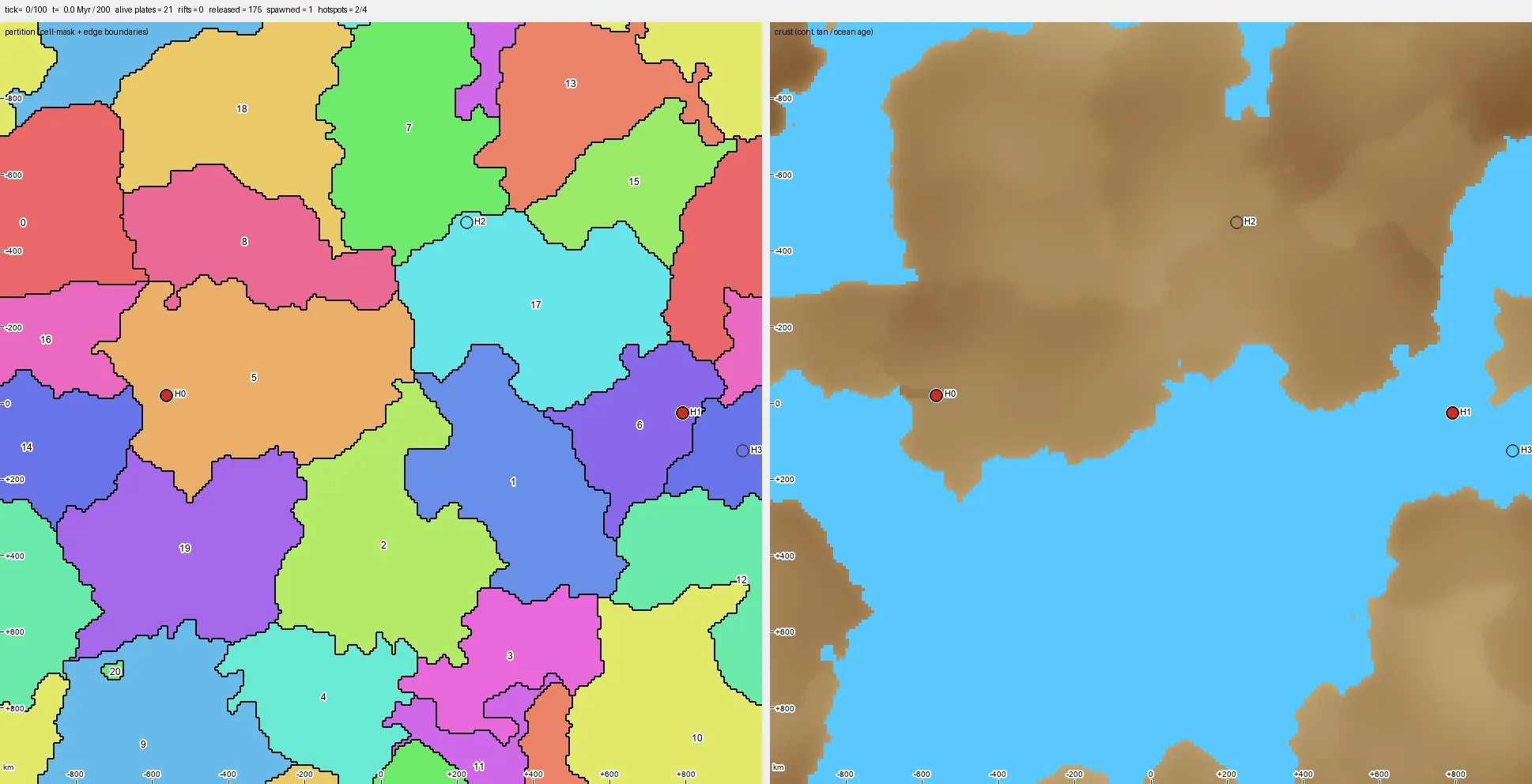 Preview of Kartogen's plate tectonics simulation